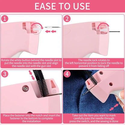 Quick Clothing Fixer diy clothing Garment Repair Tool Clothing Label tool 4000 Fasteners (2000 White + 2000 Black) Clothing Label Gun 6 Needles Quick Stitch Cloth Fixer Pink