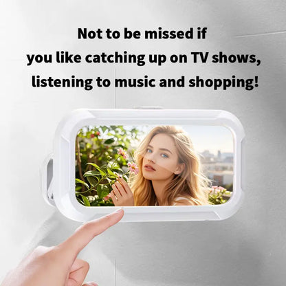 All-round Shower Phone Holder 360° Rotating Fits 4"–7" Phones Wall-mounted for Convenience & Security White Protective Stand Adjustable Viewing Angle Durable Sponge Padding No-Drill Installation