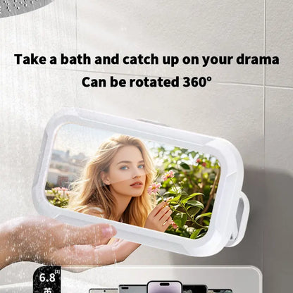 All-round Shower Phone Holder 360° Rotating Fits 4"–7" Phones Wall-mounted for Convenience & Security White Protective Stand Adjustable Viewing Angle Durable Sponge Padding No-Drill Installation