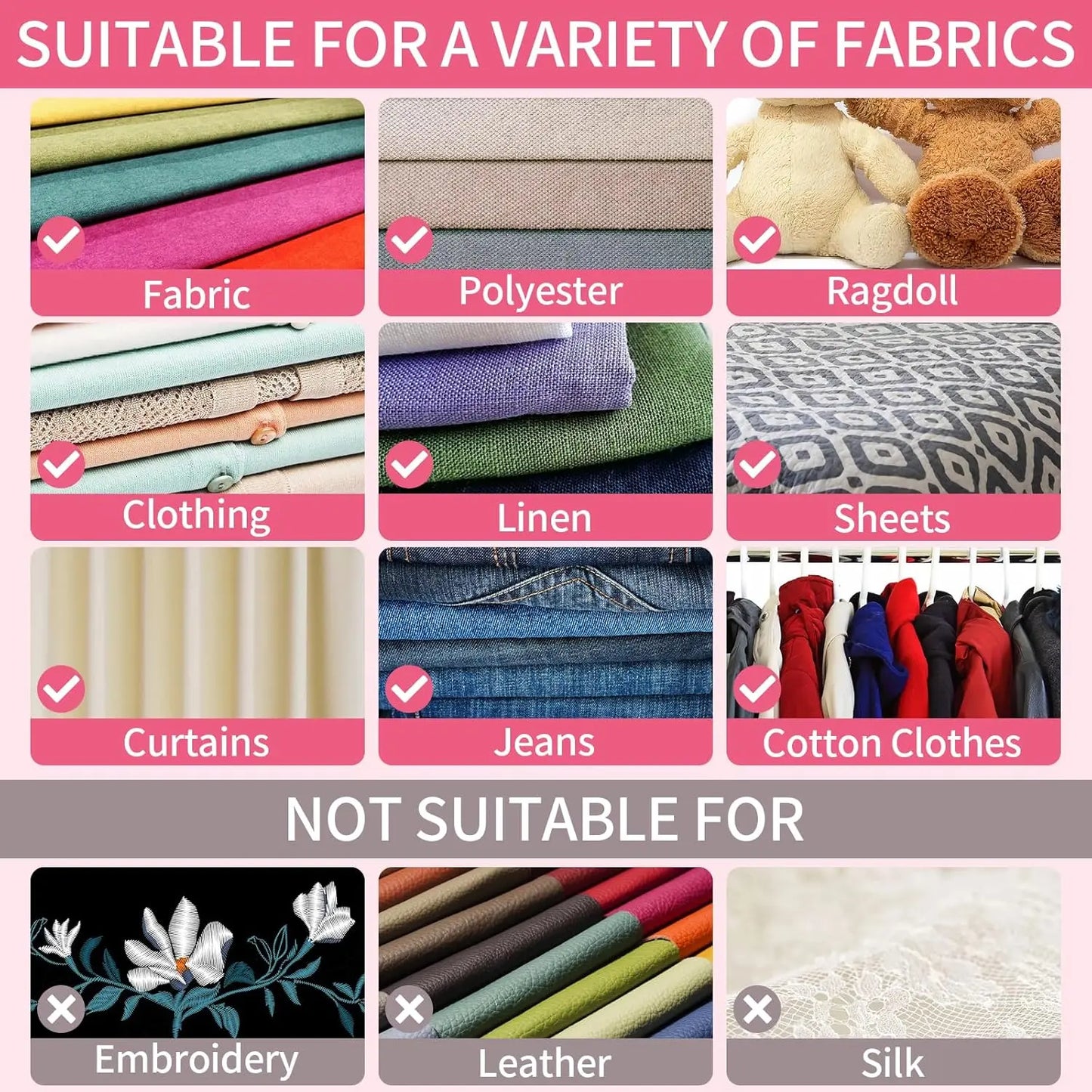 Quick Clothing Fixer diy clothing Garment Repair Tool Clothing Label tool 4000 Fasteners (2000 White + 2000 Black) Clothing Label Gun 6 Needles Quick Stitch Cloth Fixer Pink