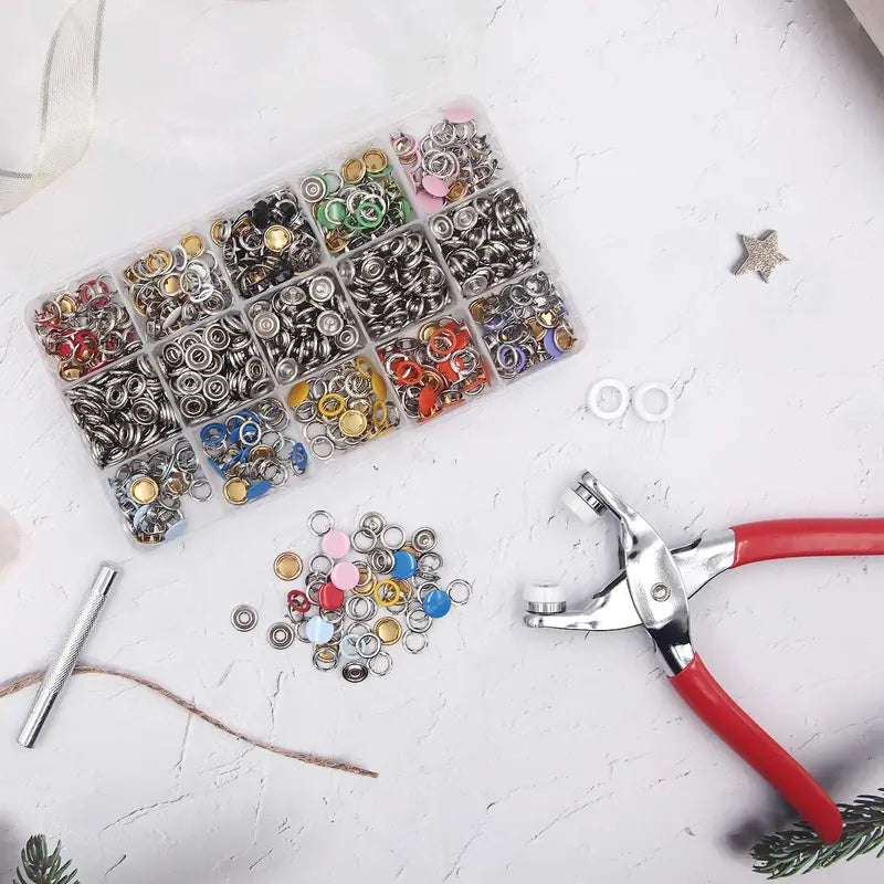 804 Count Snap Fasteners Tool Kit Hollow and Solid Metal Prong Snaps Buttons with Setting Tool for Clothing Crafting Sewing,Leather Snaps Buttons for Jeans Wears Bags