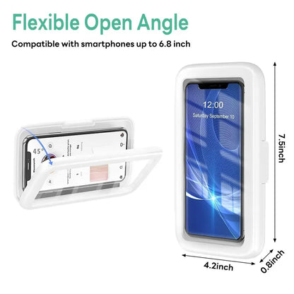 All-round Shower Phone Holder 360° Rotating Fits 4"–7" Phones Wall-mounted for Convenience & Security White Protective Stand Adjustable Viewing Angle Durable Sponge Padding No-Drill Installation