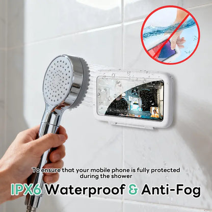 All-round Shower Phone Holder 360° Rotating Fits 4"–7" Phones Wall-mounted for Convenience & Security White Protective Stand Adjustable Viewing Angle Durable Sponge Padding No-Drill Installation