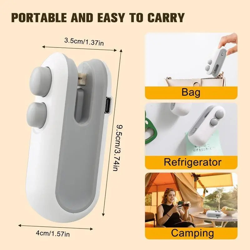 2026 New Upgraded Mini Bag Sealer 2 in 1 Rechargeable Chip Bag Sealer with Cutter and Magnet Portable Handheld USB C Heat Sealer Resealer Machine for Snack Plastic Bags Food Storage