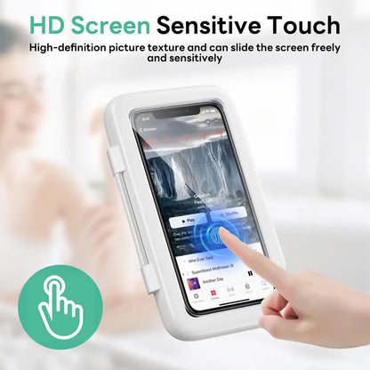 All-round Shower Phone Holder 360° Rotating Fits 4"–7" Phones Wall-mounted for Convenience & Security White Protective Stand Adjustable Viewing Angle Durable Sponge Padding No-Drill Installation