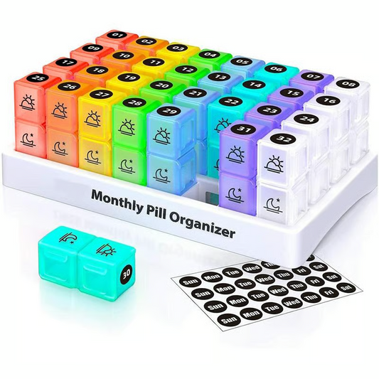 💊 Monthly AM/PM Pill Organizer – Twice-a-Day Medicine & Vitamin Storage with Stickers